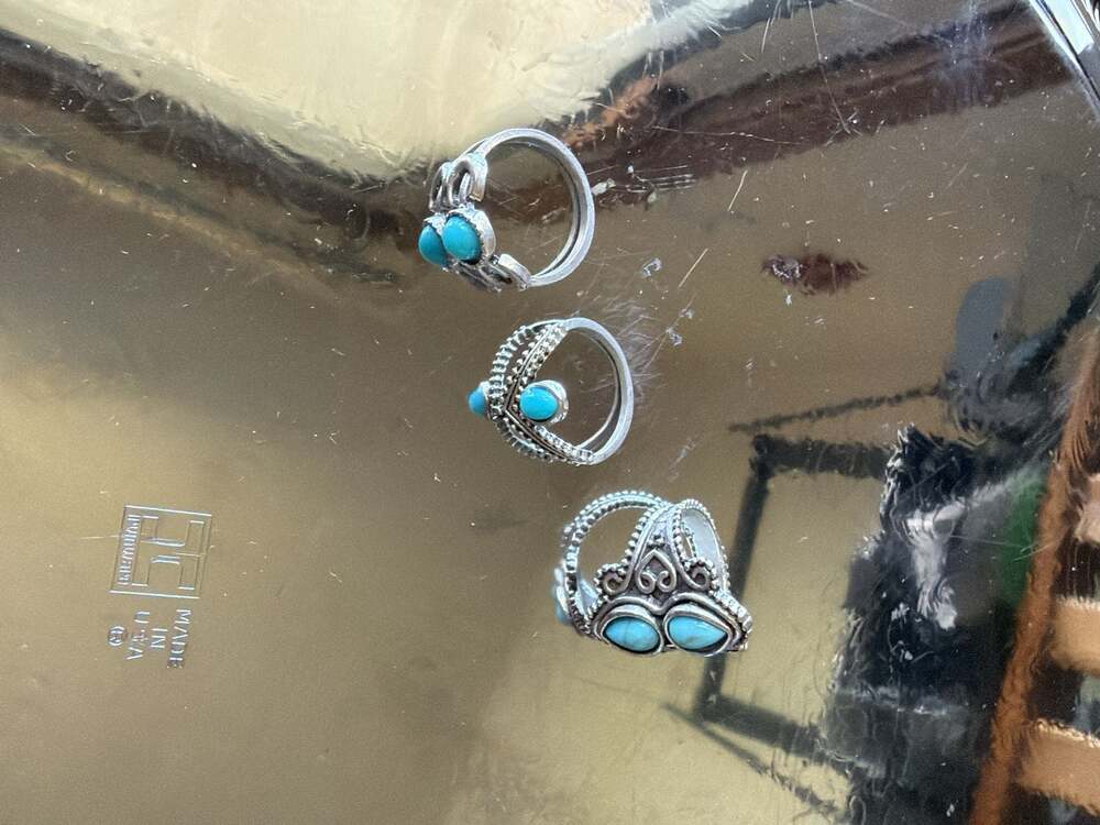 Set of 3 Vintage-Style Turquoise Tone Fashion Rings - Picture 5 of 5